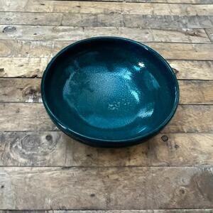 Studio Art Pottery Stoneware Bowl 6.5" Turquoise Glaze Finish Signed By Artist